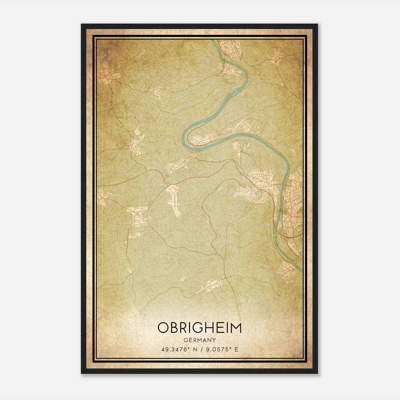 Vintage Obrigheim Germany Map Poster, Obrigheim City Road Wall Art Print