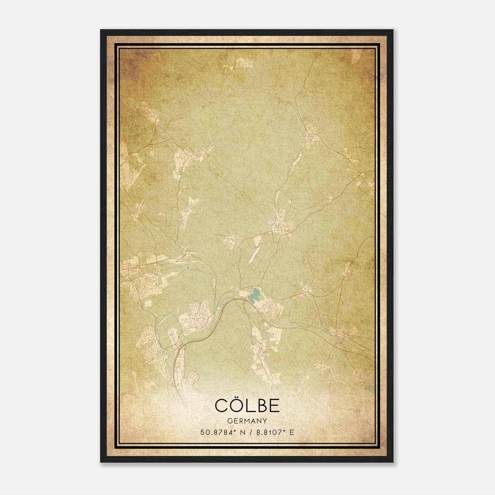 Vintage Colbe Germany Map Poster, Colbe City Road Wall Art Print