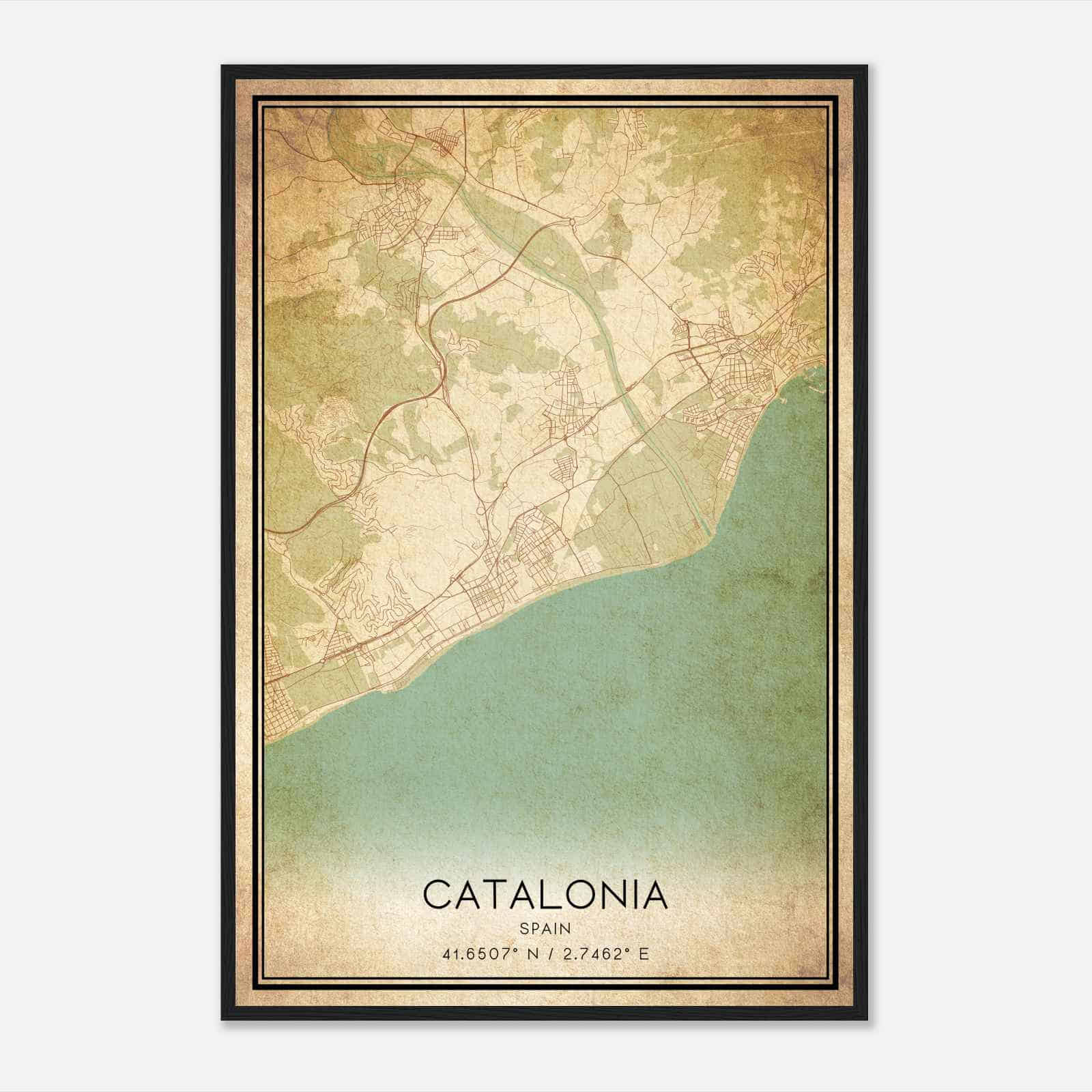 Vintage Malgrat de Mar Spain Map Poster, Malgrat de Mar City Road Wall Art Print