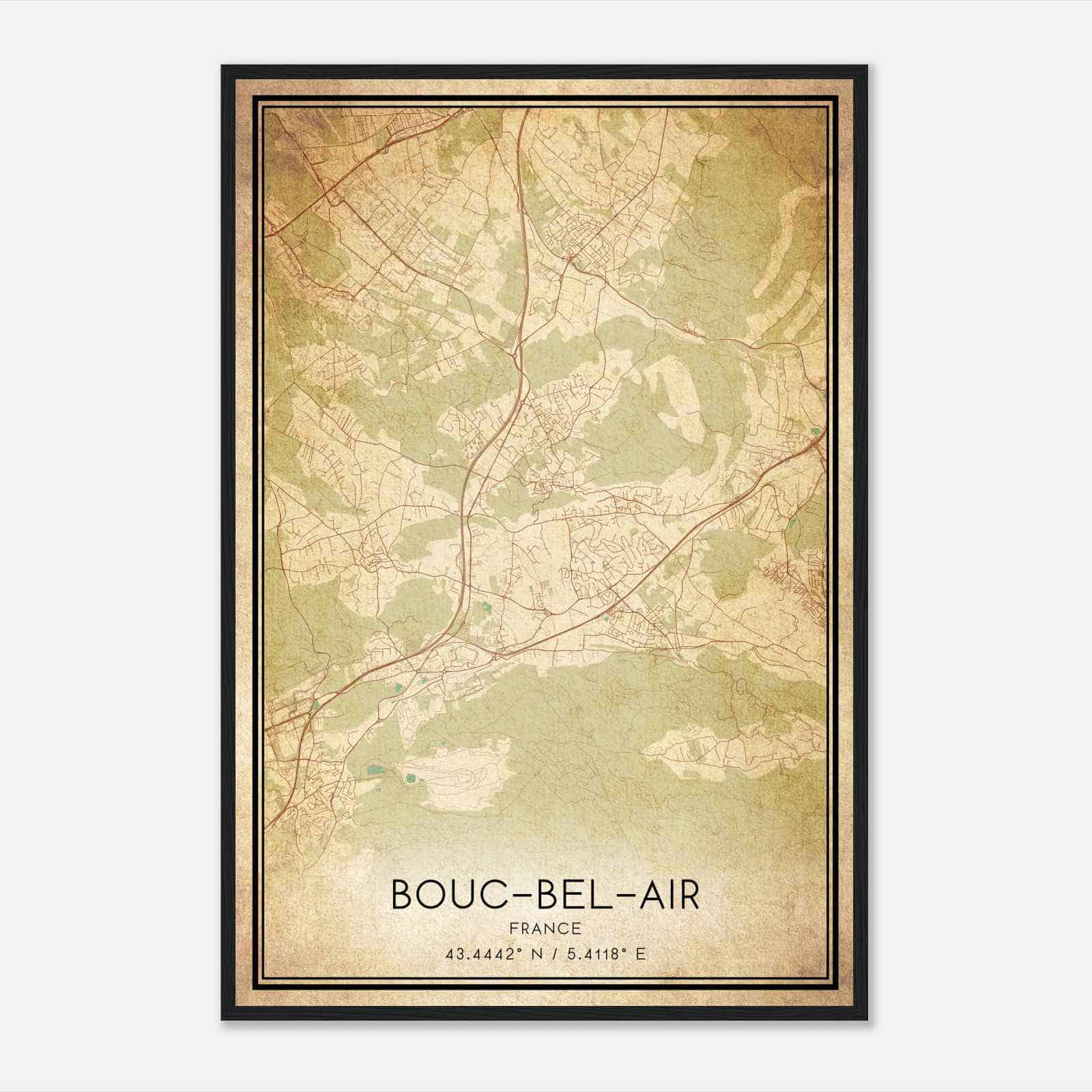 Vintage Bouc-Bel-Air France Map Poster, Bouc-Bel-Air City Road Wall Art Print