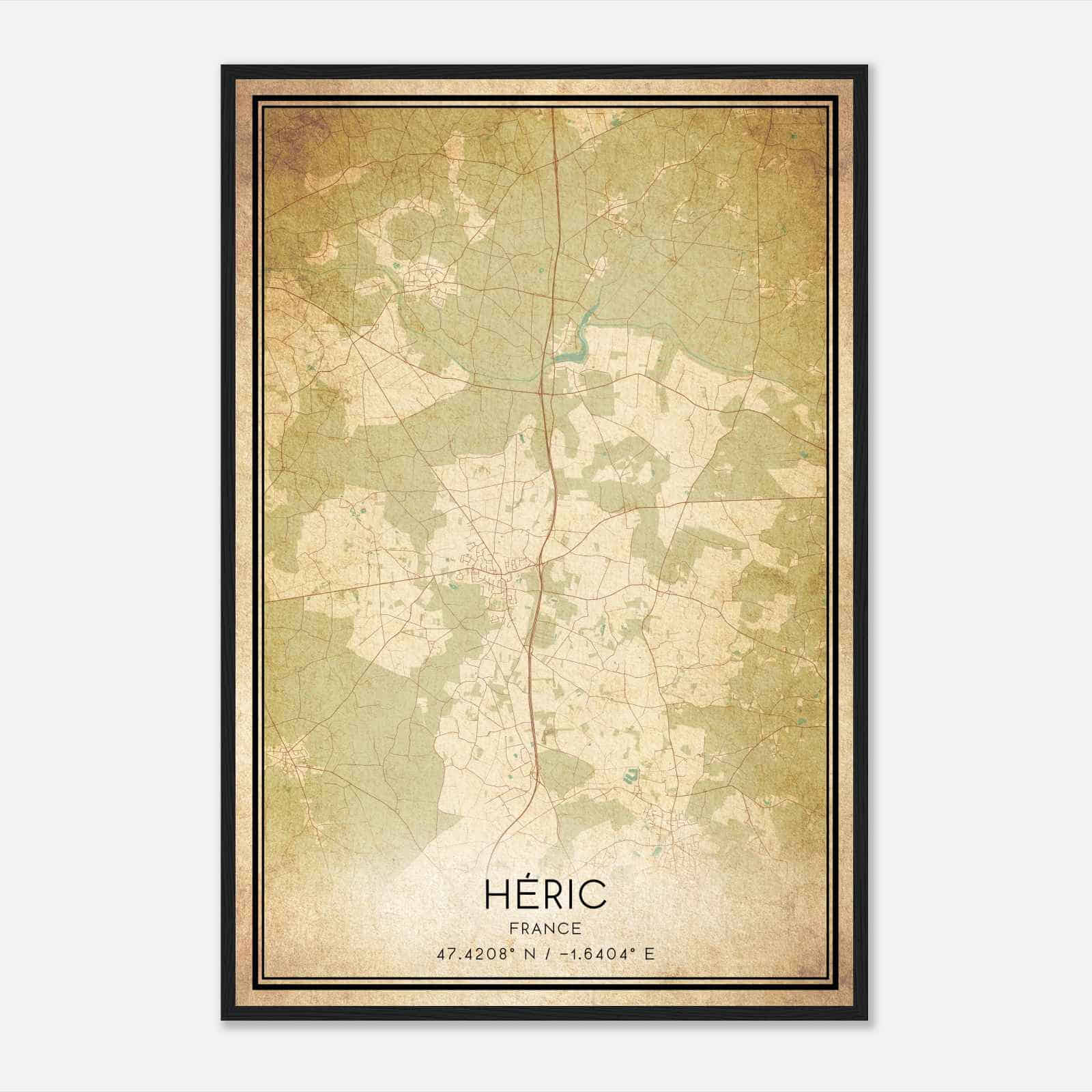 Vintage Heric France Map Poster, Heric City Road Wall Art Print