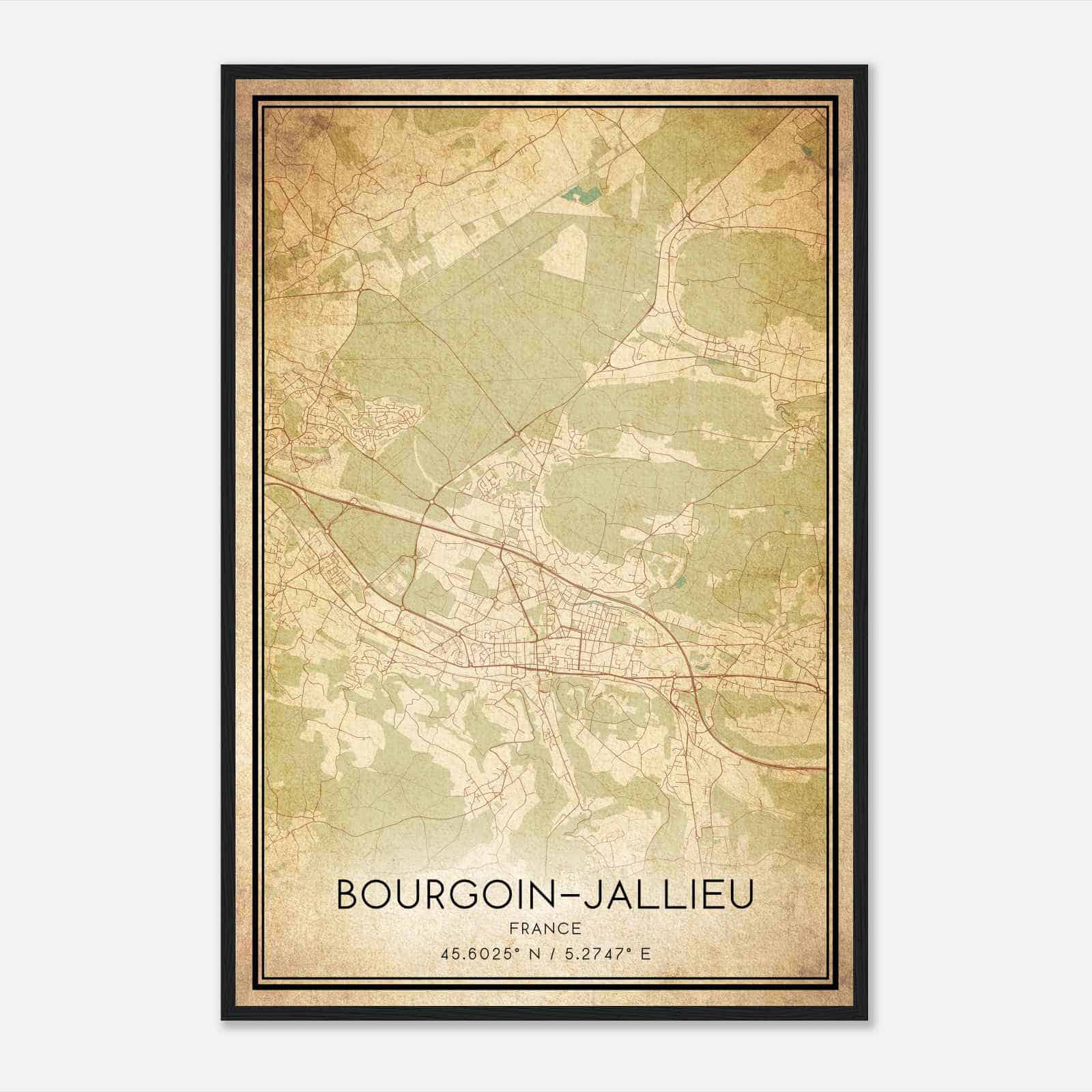 Vintage Bourgoin-Jallieu France Map Poster, Bourgoin-Jallieu City Road Wall Art Print