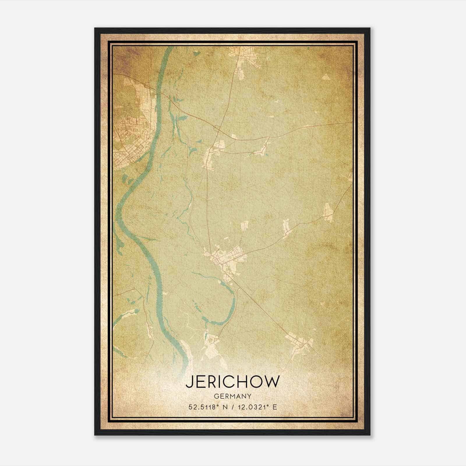 Vintage Jerichow Germany Map Poster, Jerichow City Road Wall Art Print