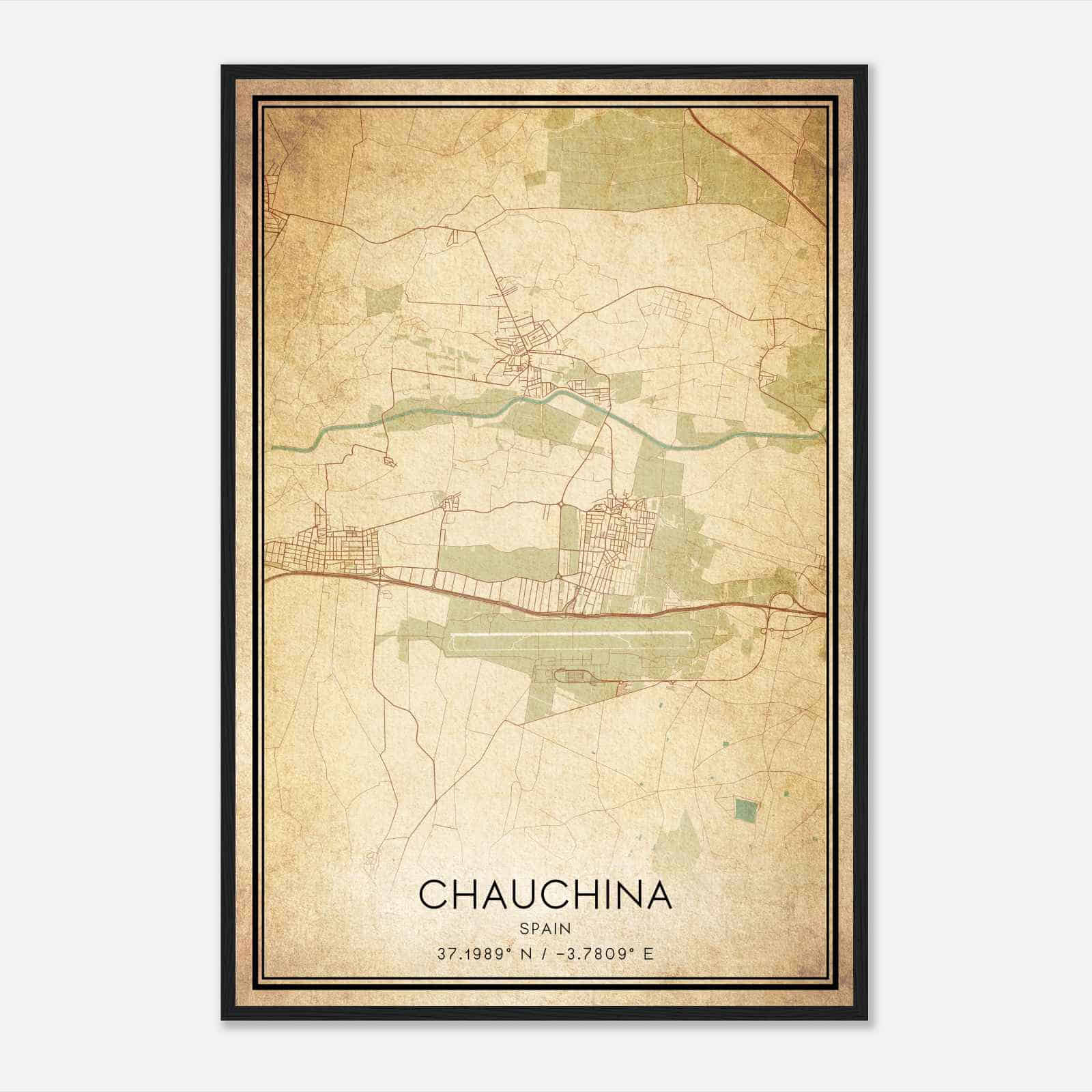 Vintage Chauchina Spain Map Poster, Chauchina City Road Wall Art Print