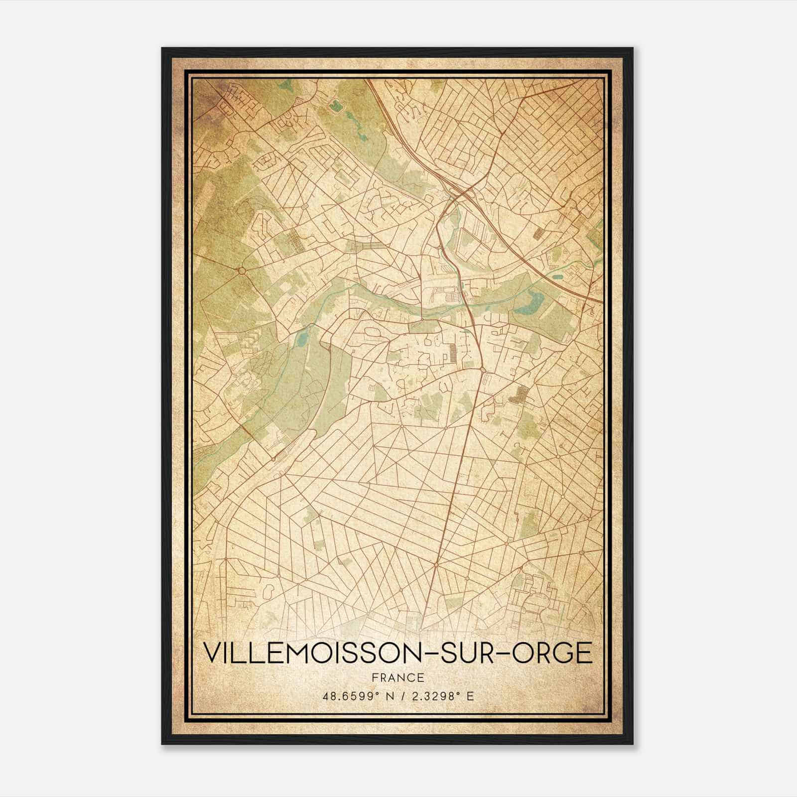 Vintage Villemoisson-sur-Orge France Map Poster, Villemoisson-sur-Orge City Road Wall Art Print