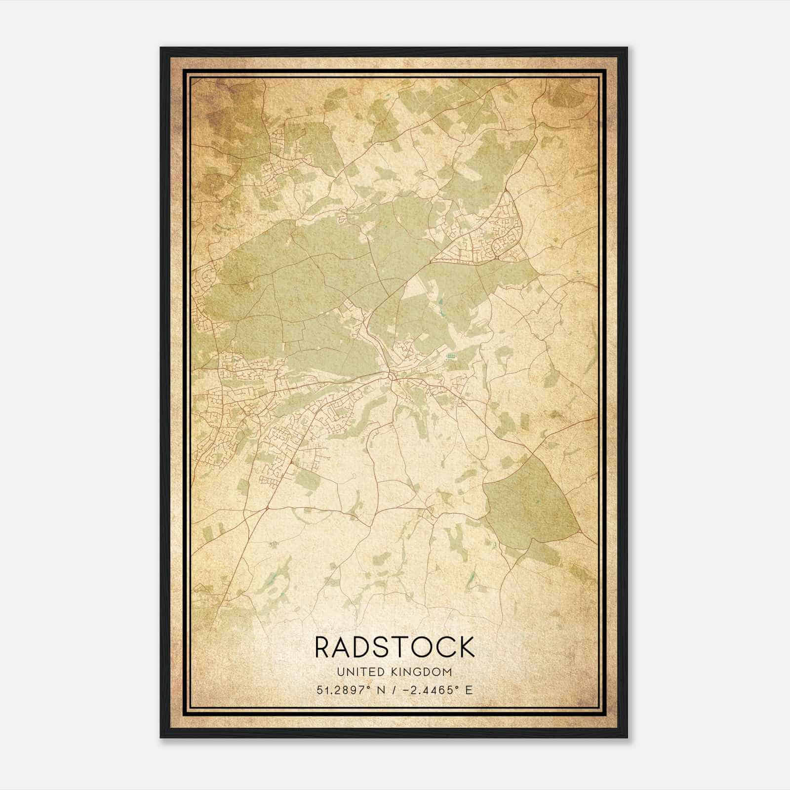 Vintage Radstock United Kingdom Map Poster, Radstock City Road Wall Art Print