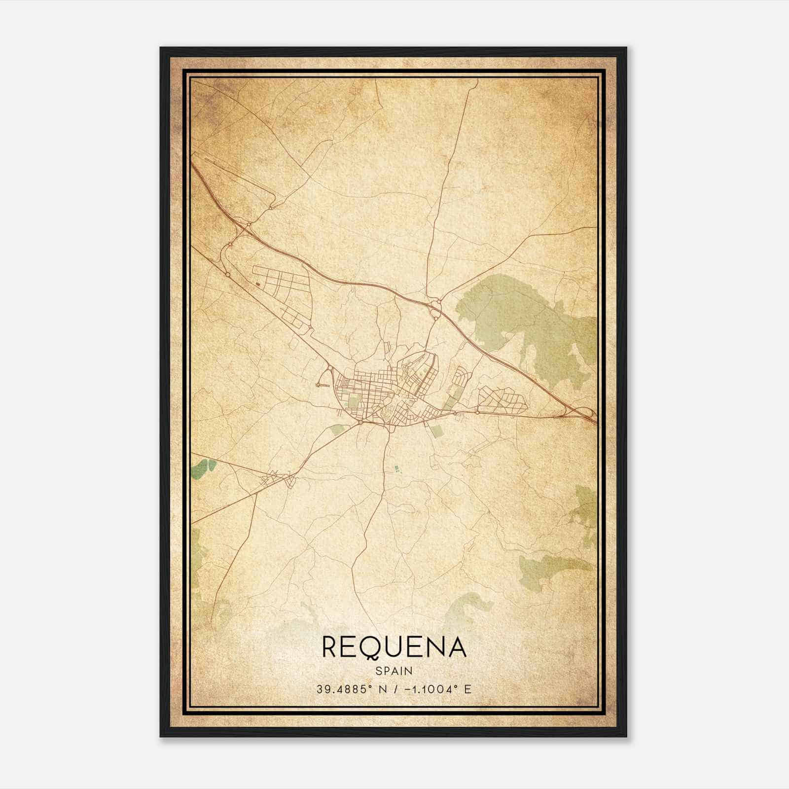 Vintage Requena Spain Map Poster, Requena City Road Wall Art Print