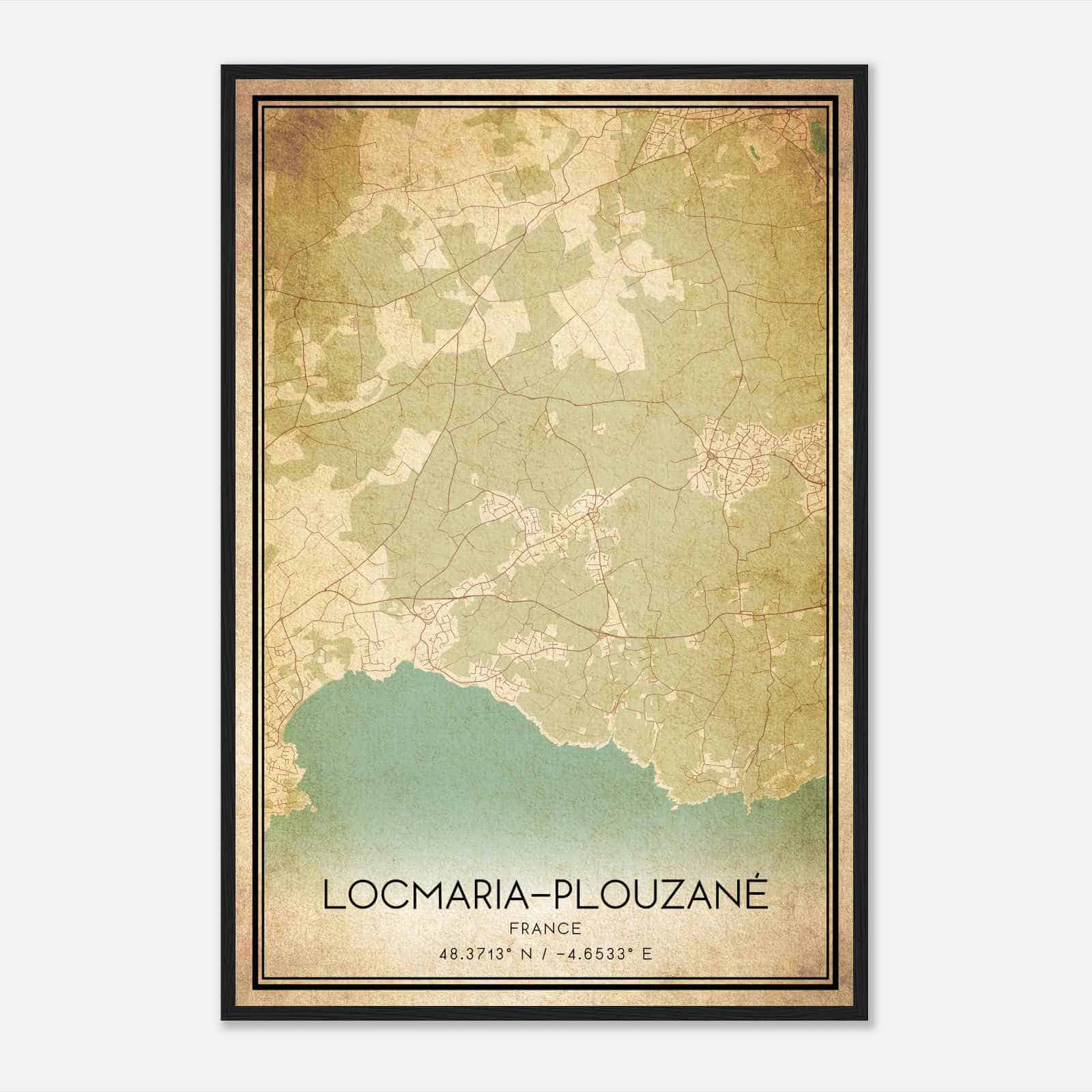 Vintage Locmaria-Plouzane France Map Poster, Locmaria-Plouzane City Road Wall Art Print
