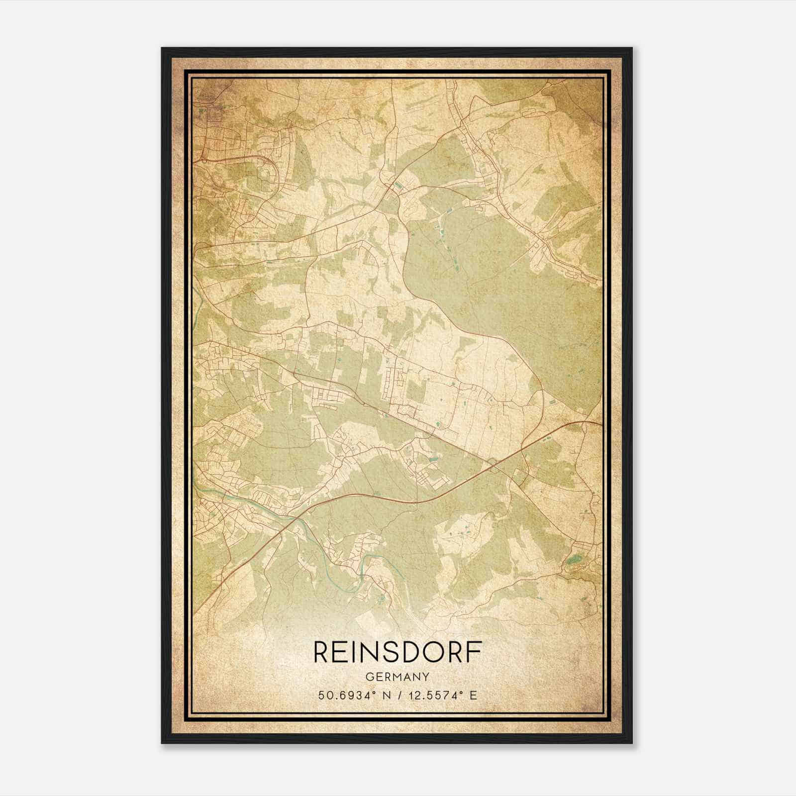 Vintage Reinsdorf Germany Map Poster, Reinsdorf City Road Wall Art Print