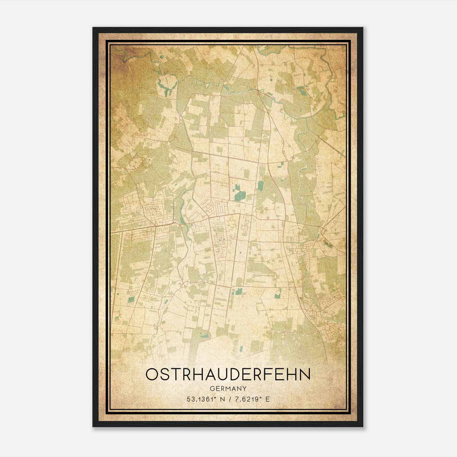 Vintage Ostrhauderfehn Germany Map Poster, Ostrhauderfehn City Road Wall Art Print