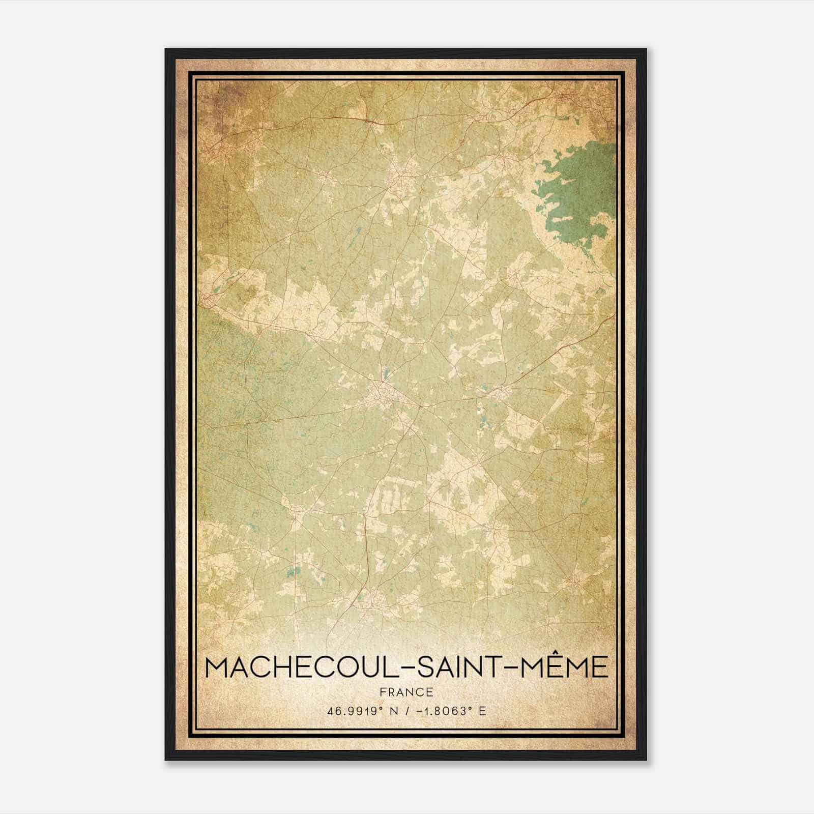 Vintage Machecoul France Map Poster, Machecoul City Road Wall Art Print