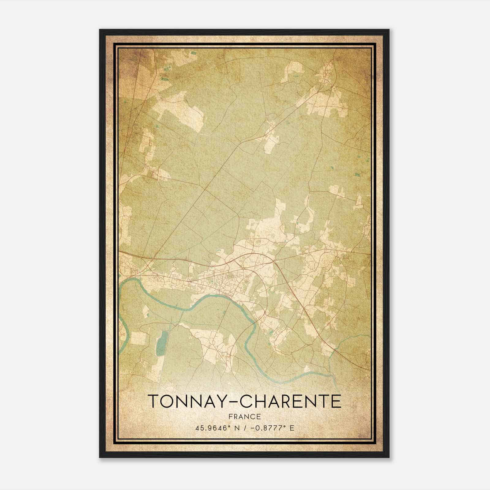 Vintage Tonnay-Charente France Map Poster, Tonnay-Charente City Road Wall Art Print