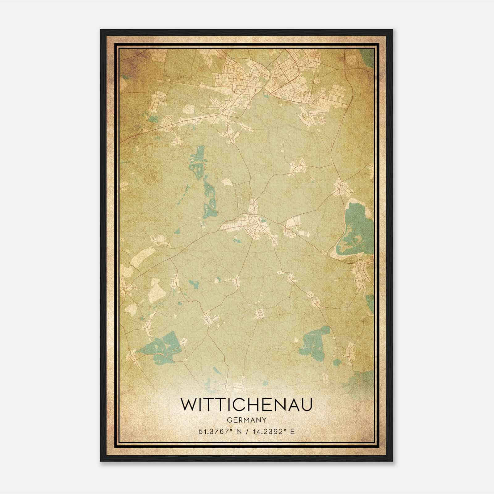 Vintage Wittichenau Germany Map Poster, Wittichenau City Road Wall Art Print