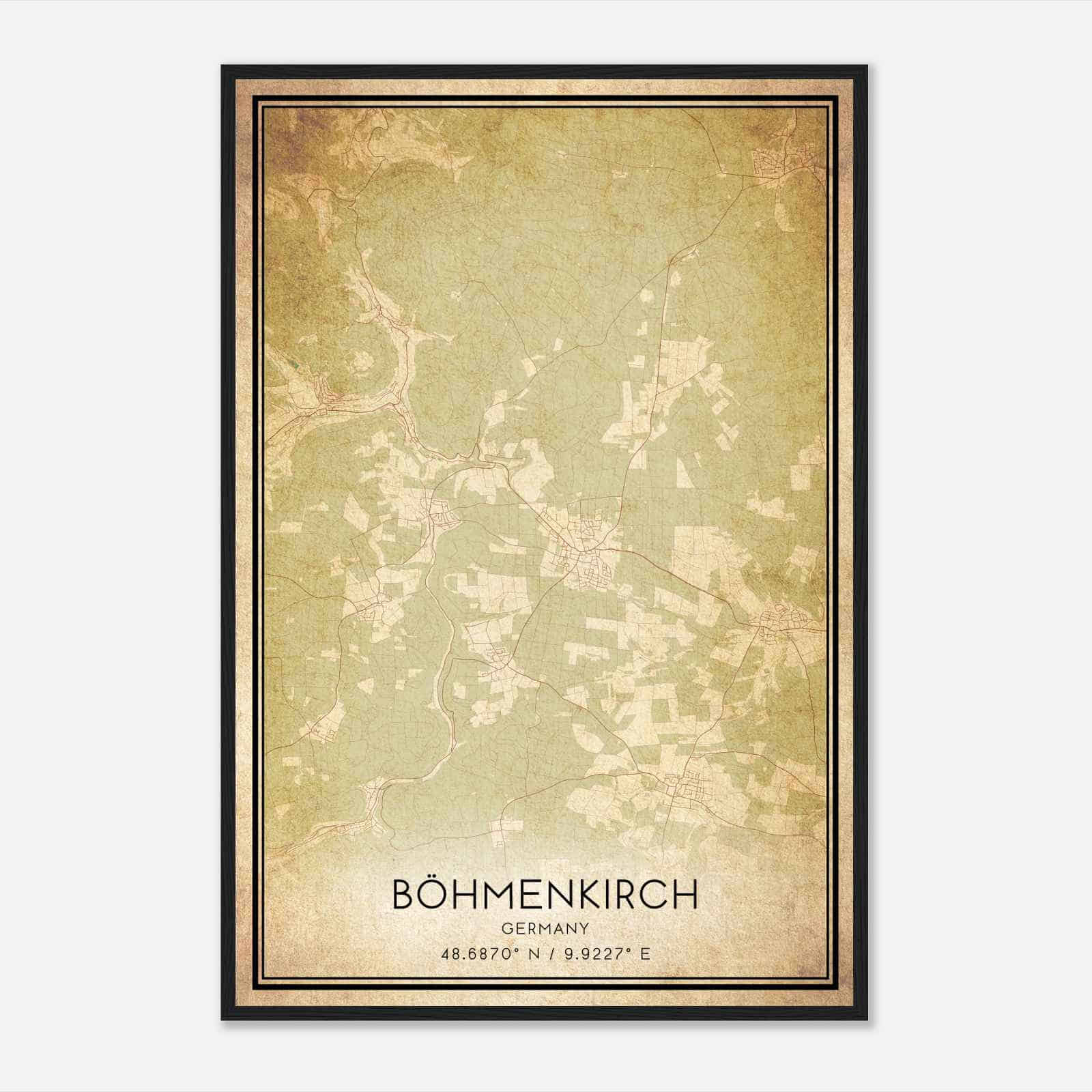 Vintage Bohmenkirch Germany Map Poster, Bohmenkirch City Road Wall Art Print