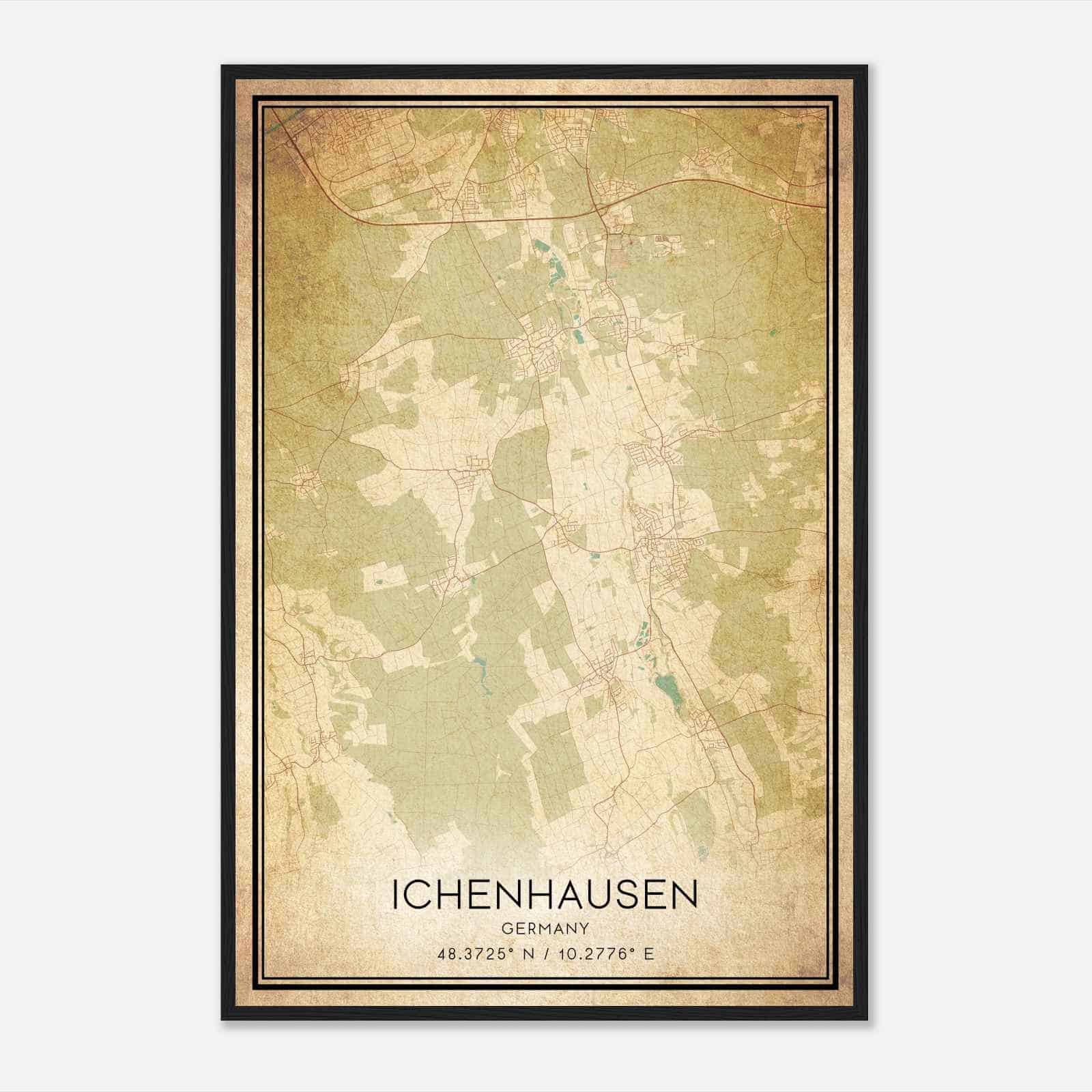 Vintage Ichenhausen Germany Map Poster, Ichenhausen City Road Wall Art Print