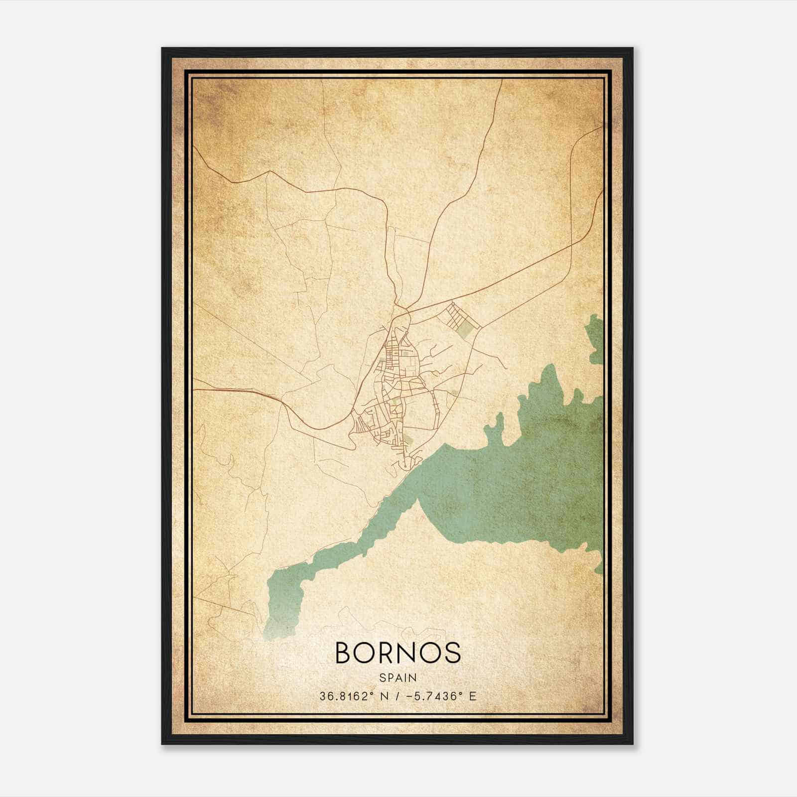 Vintage Bornos Spain Map Poster, Bornos City Road Wall Art Print