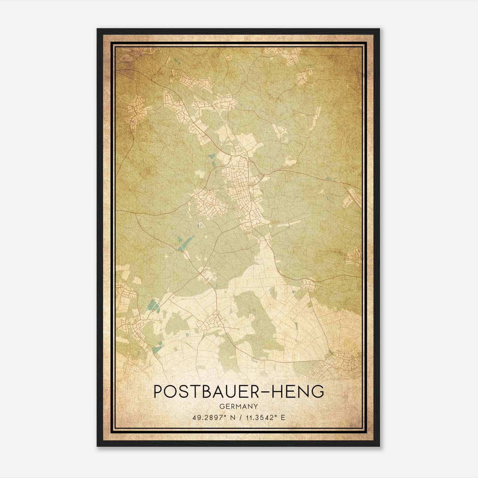 Vintage Postbauer-Heng Germany Map Poster, Postbauer-Heng City Road Wall Art Print