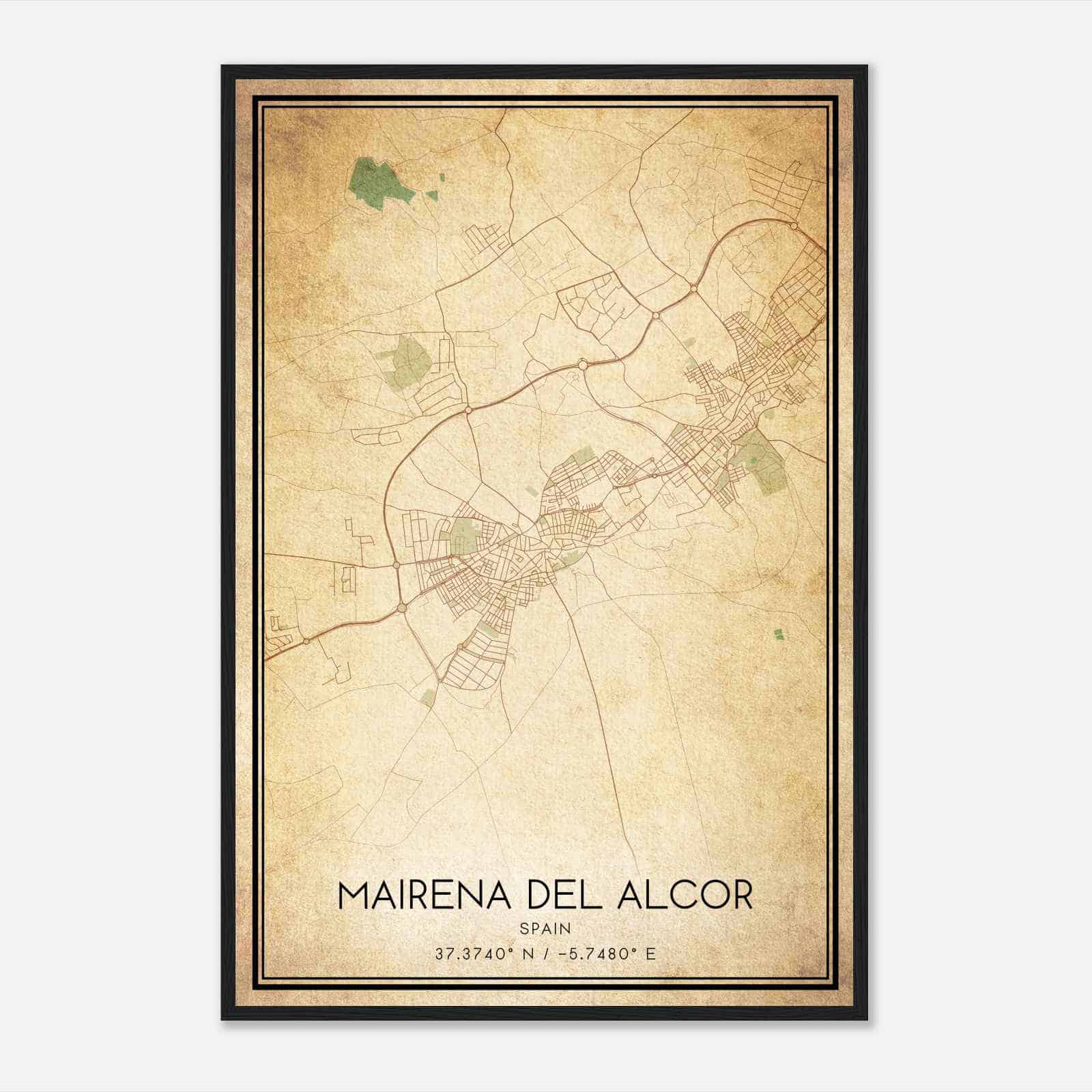 Vintage Mairena del Alcor Spain Map Poster, Mairena del Alcor City Road Wall Art Print