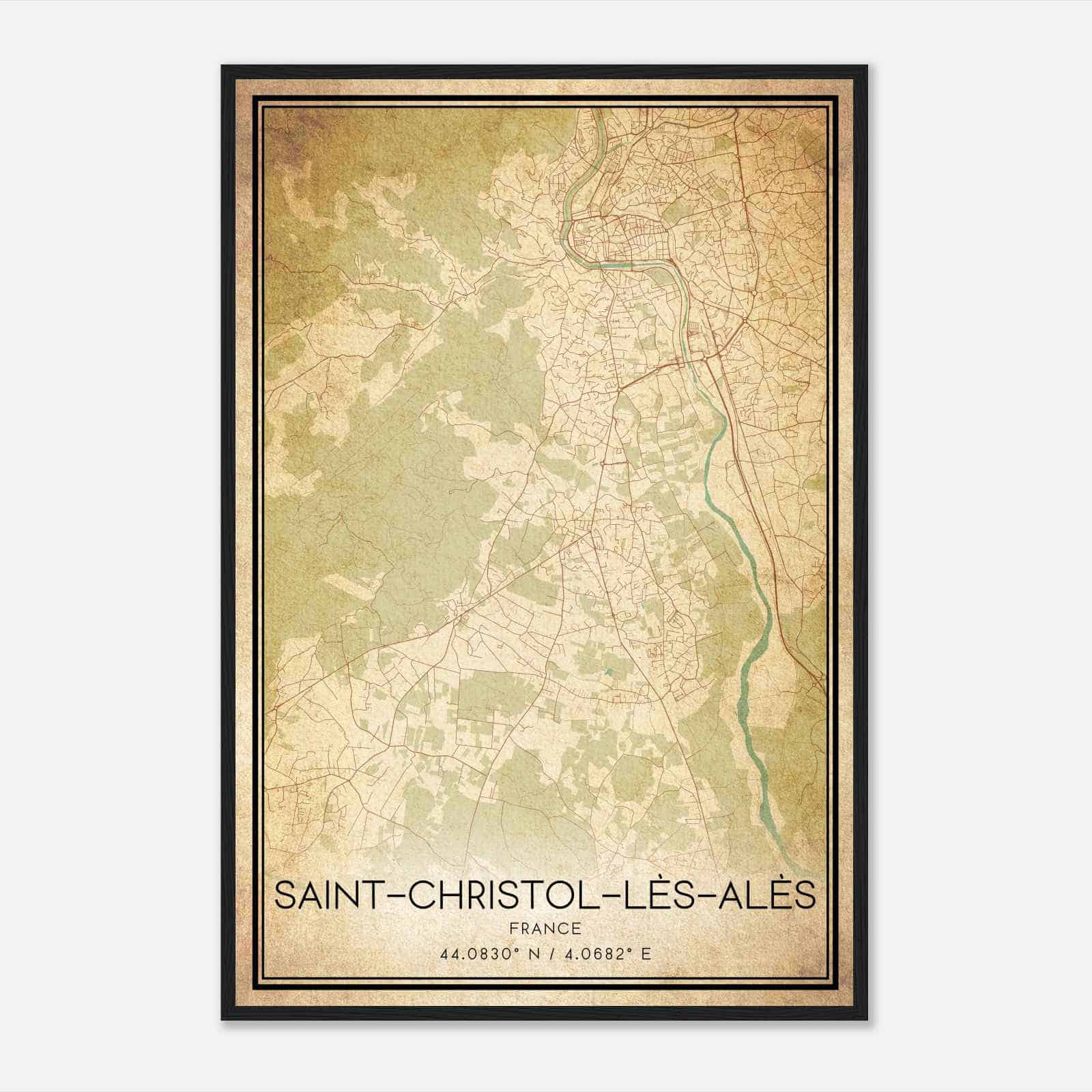 Vintage Saint-Christol-lez-Ales France Map Poster, Saint-Christol-lez-Ales City Road Wall Art Print