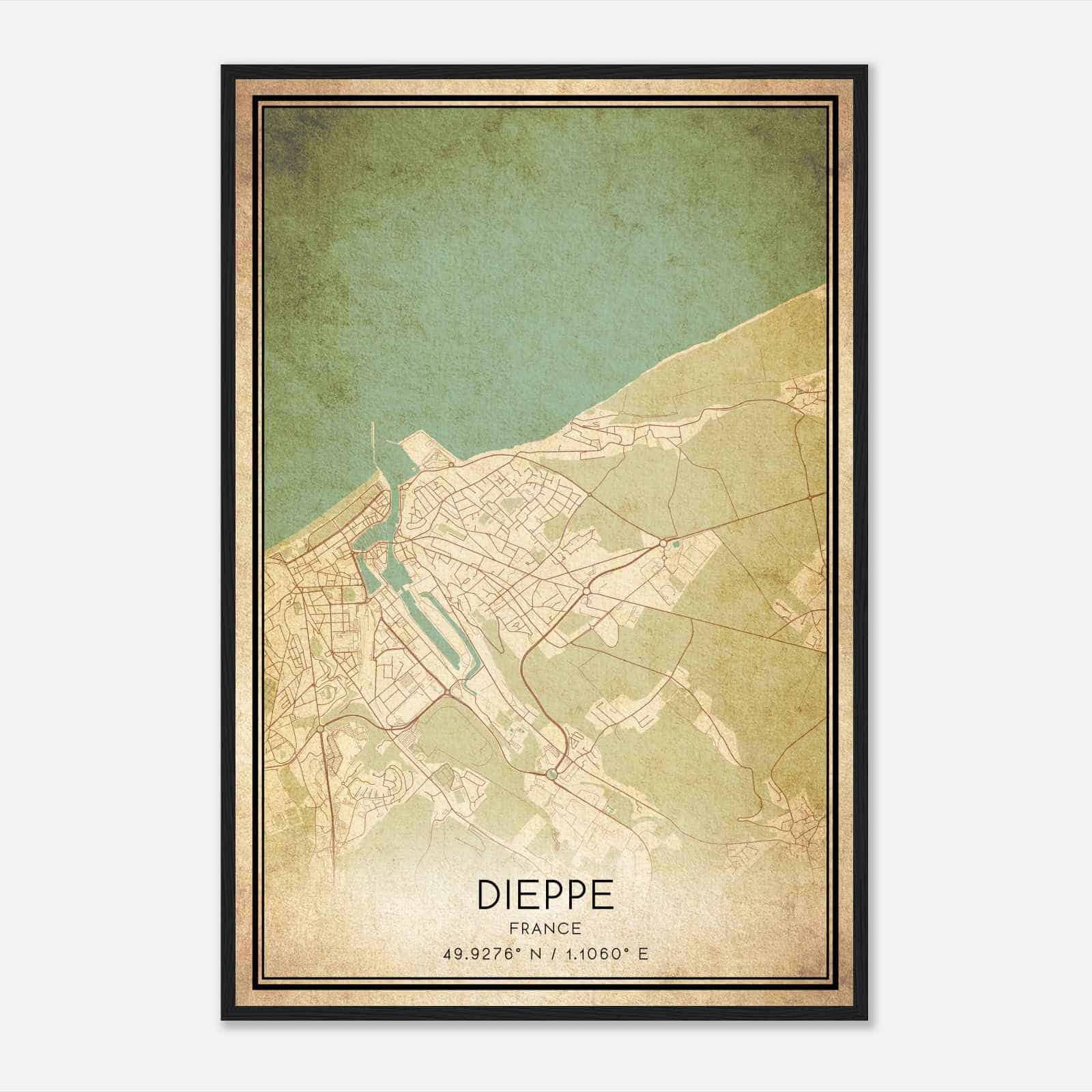 Vintage Neuville-les-Dieppe France Map Poster, Neuville-les-Dieppe City Road Wall Art Print