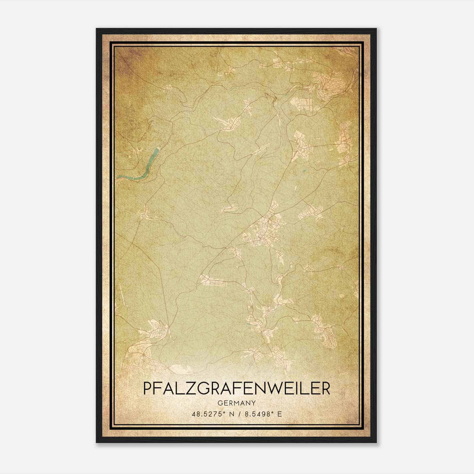 Vintage Pfalzgrafenweiler Germany Map Poster, Pfalzgrafenweiler City Road Wall Art Print