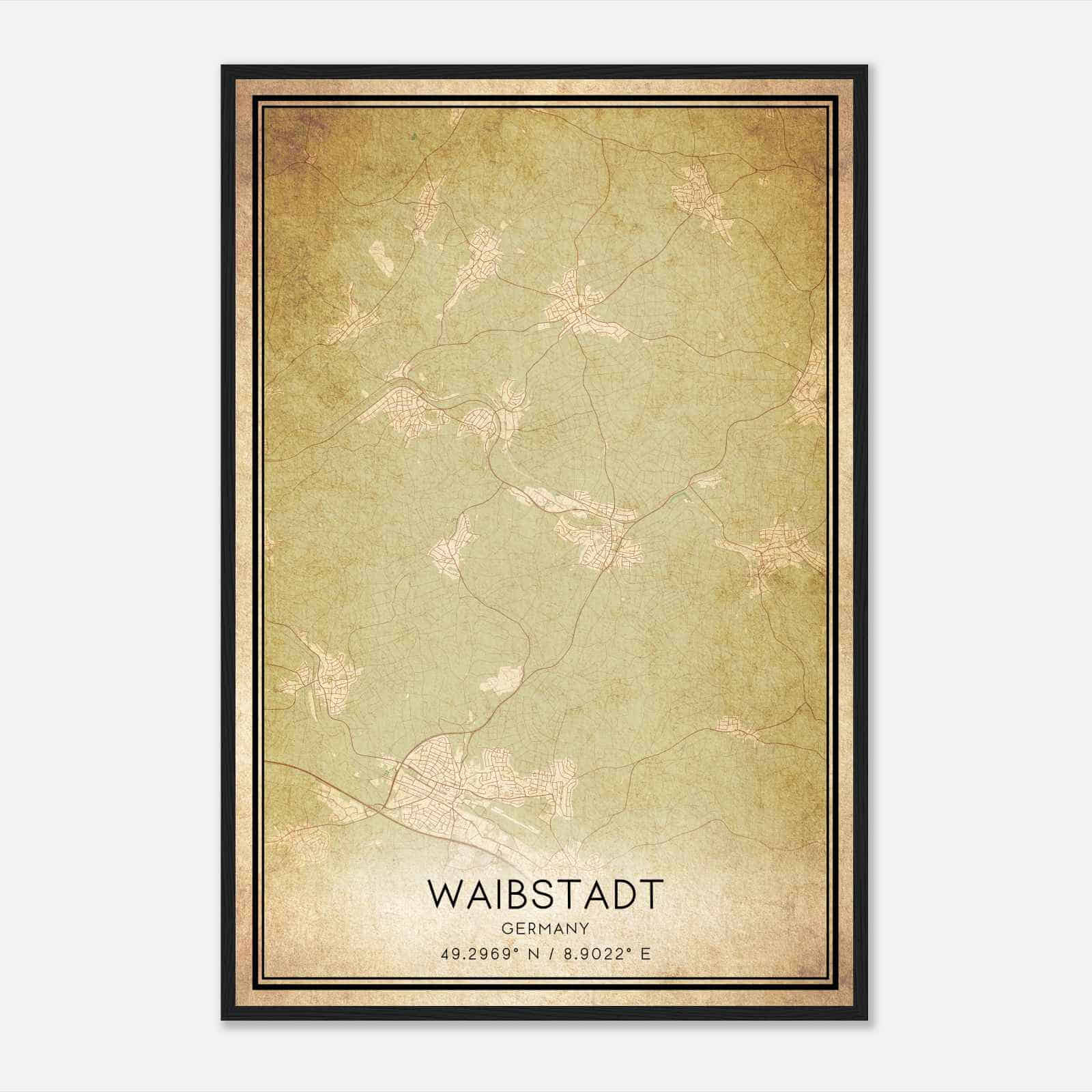 Vintage Waibstadt Germany Map Poster, Waibstadt City Road Wall Art Print
