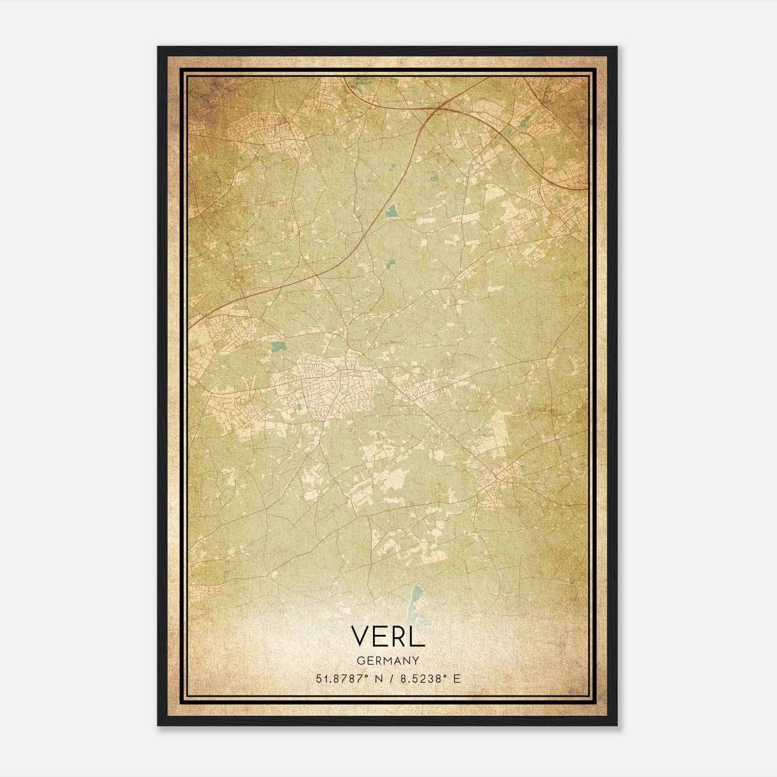 Vintage Verl Germany Map Poster, Verl City Road Wall Art Print