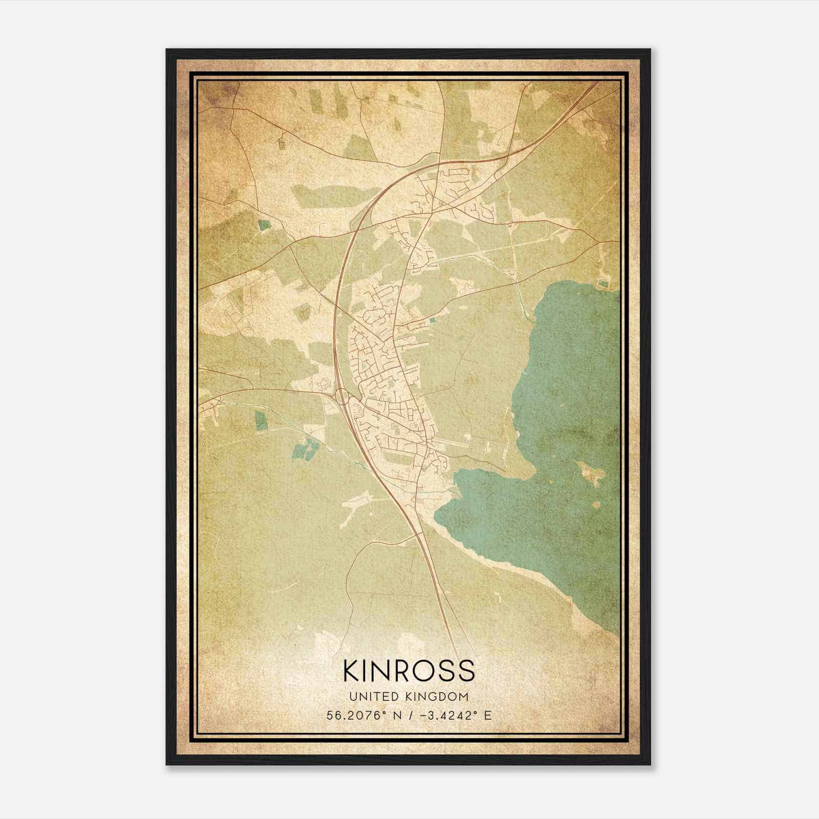 Vintage Kinross United Kingdom Map Poster, Kinross City Road Wall Art Print