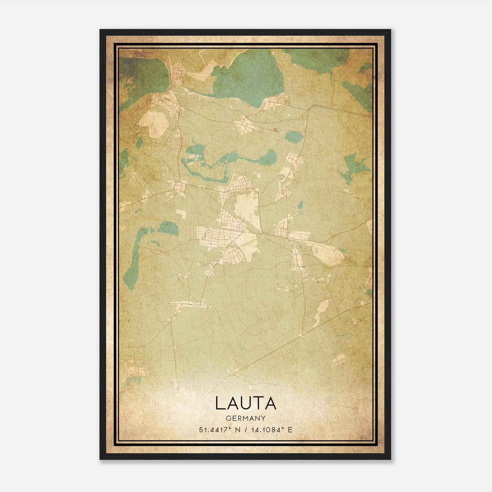 Vintage Lauta Germany Map Poster, Lauta City Road Wall Art Print