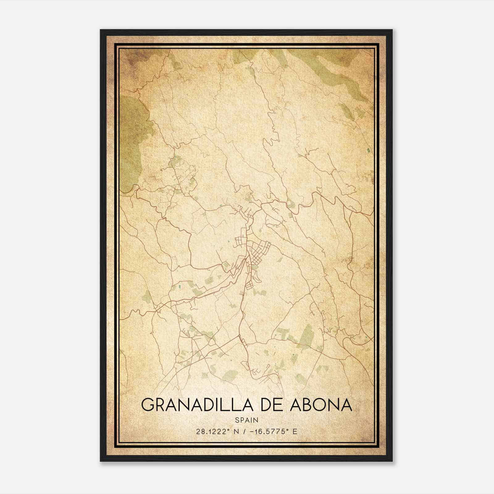 Vintage Granadilla de Abona Spain Map Poster, Granadilla de Abona City Road Wall Art Print