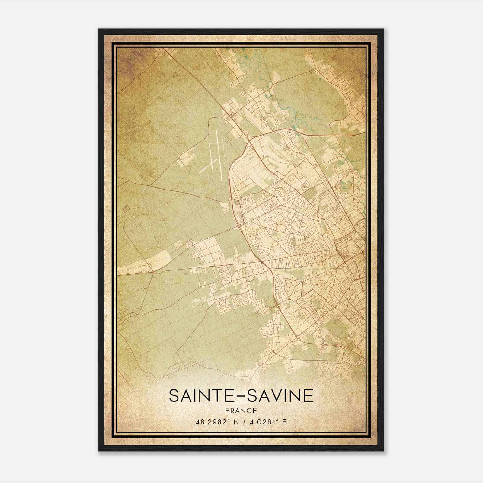 Vintage Sainte-Savine France Map Poster, Sainte-Savine City Road Wall Art Print
