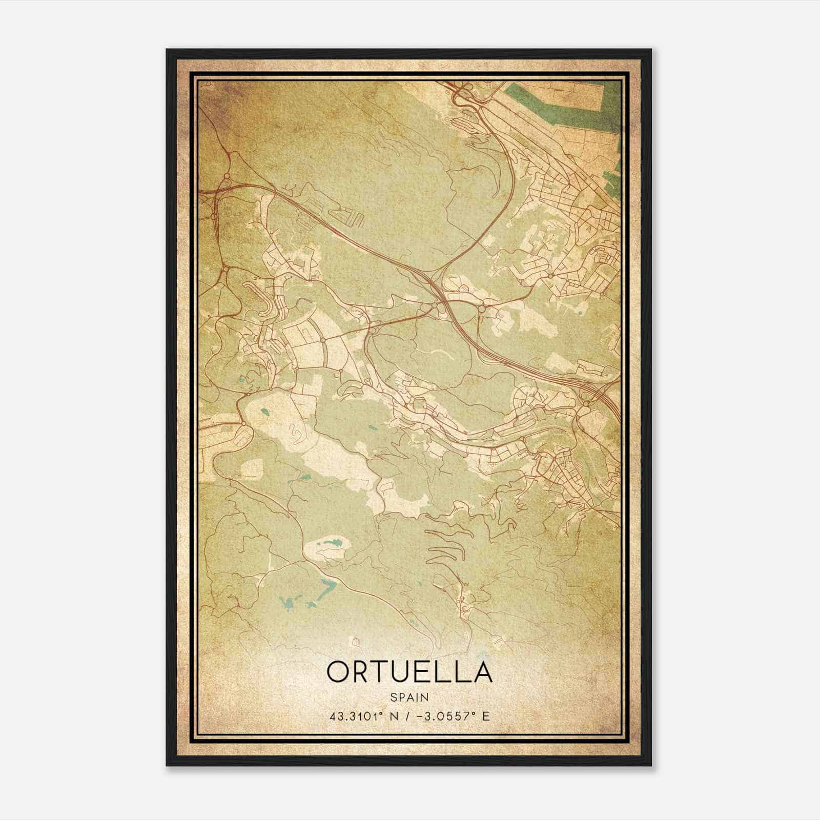 Vintage Ortuella Spain Map Poster, Ortuella City Road Wall Art Print