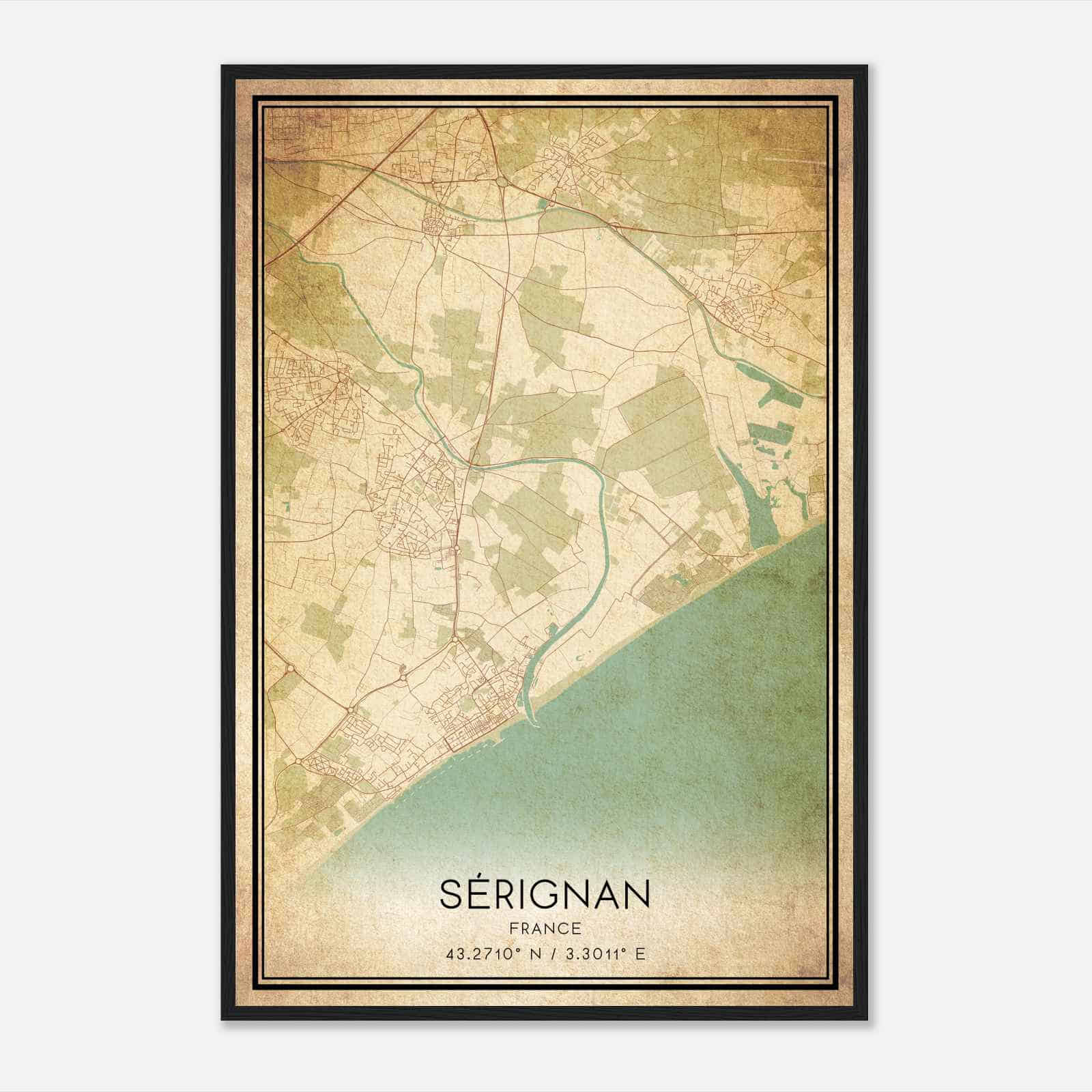 Vintage Serignan France Map Poster, Serignan City Road Wall Art Print