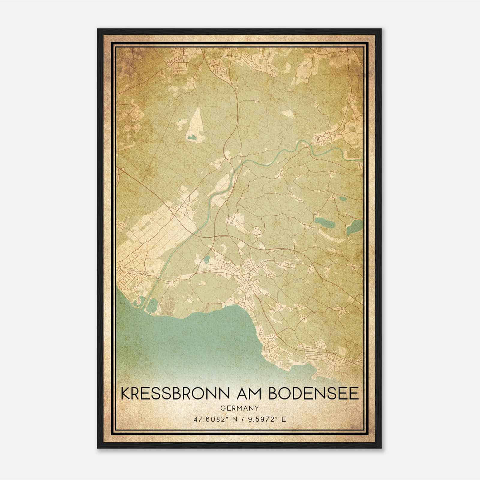 Vintage Kressbronn am Bodensee Germany Map Poster, Kressbronn am Bodensee City Road Wall Art Print