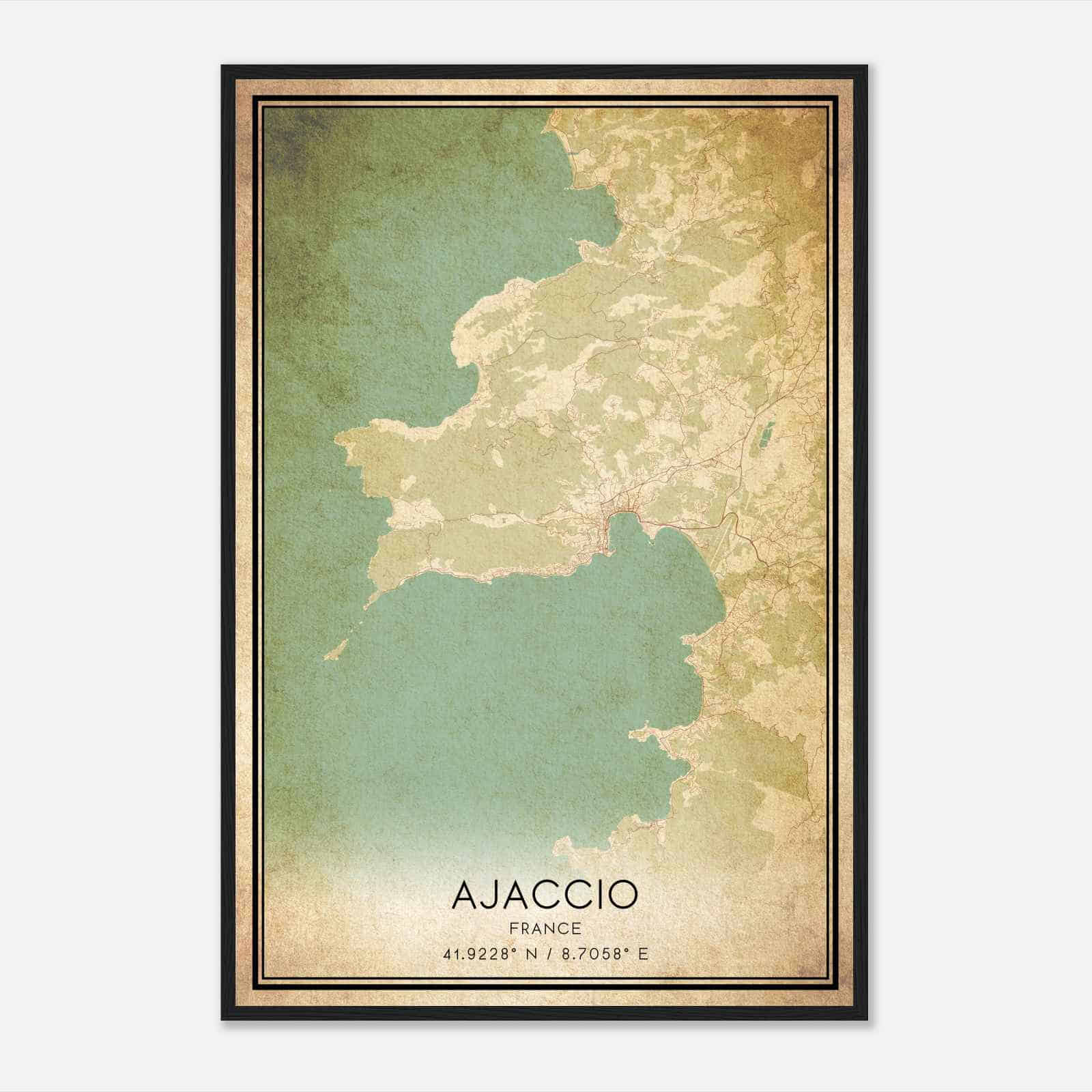 Vintage Ajaccio France Map Poster, Ajaccio City Road Wall Art Print