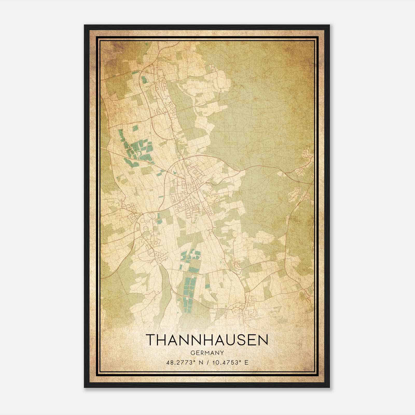 Vintage Thannhausen Germany Map Poster, Thannhausen City Road Wall Art Print