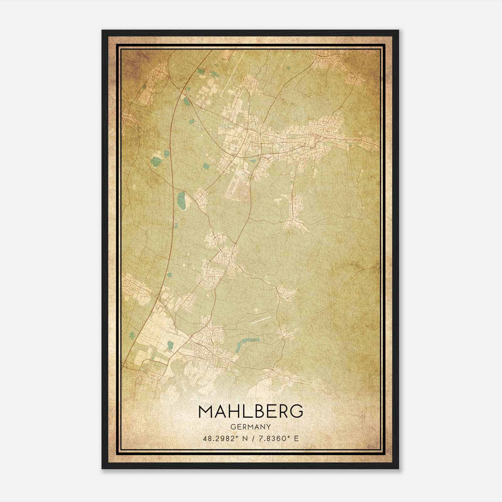 Vintage Mahlberg Germany Map Poster, Mahlberg City Road Wall Art Print
