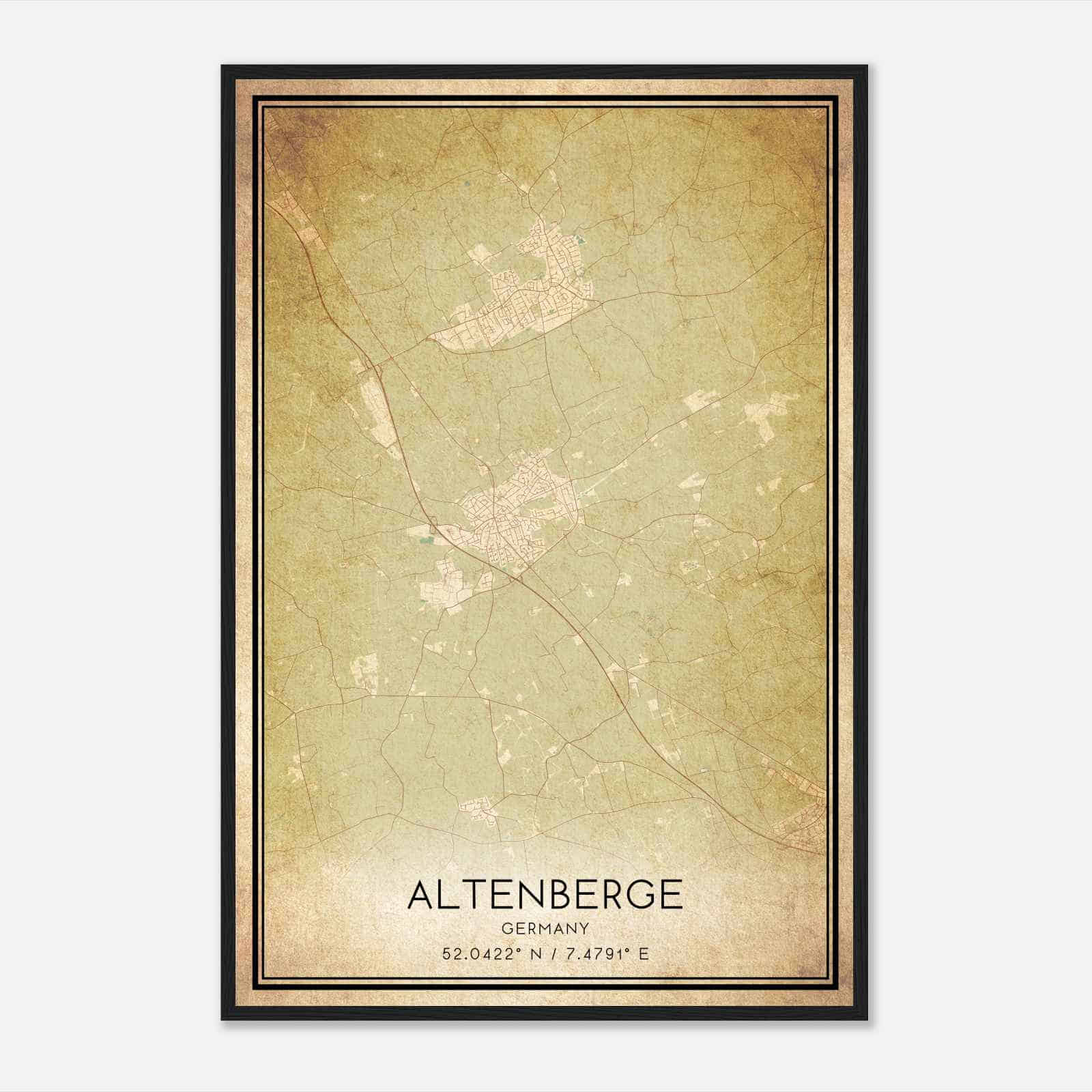 Vintage Altenberge Germany Map Poster, Altenberge City Road Wall Art Print