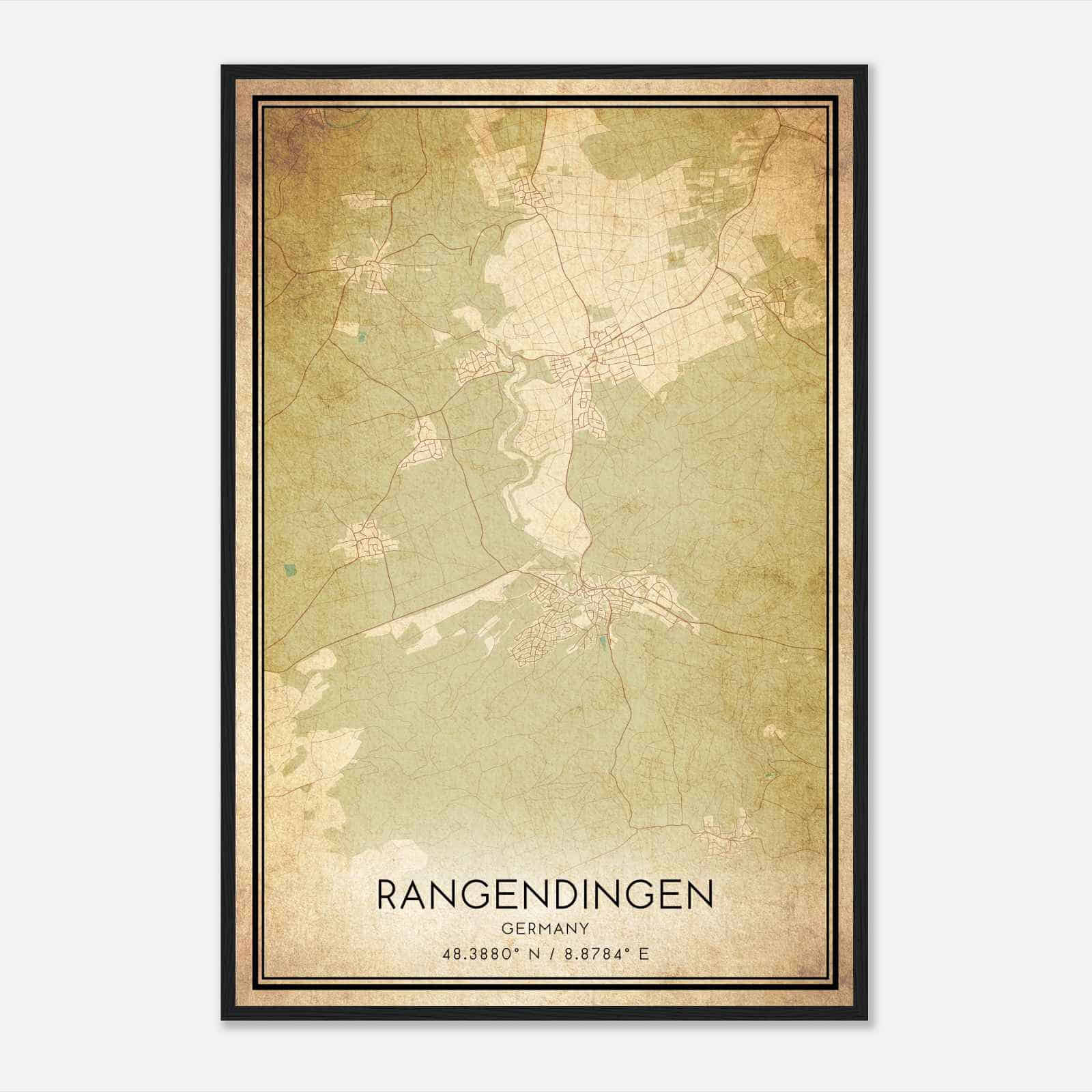 Vintage Rangendingen Germany Map Poster, Rangendingen City Road Wall Art Print