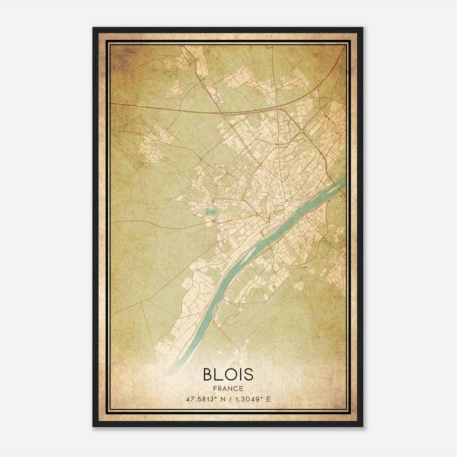 Vintage Blois France Map Poster, Blois City Road Wall Art Print