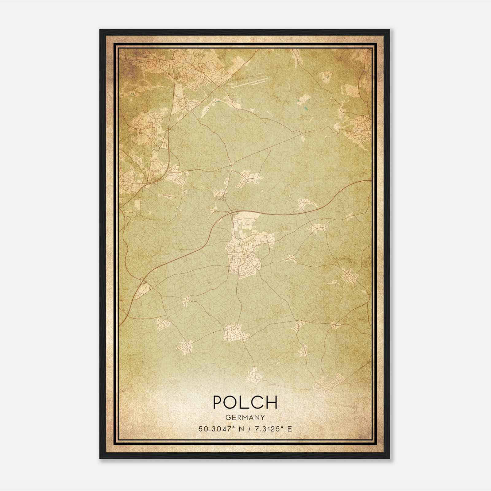 Vintage Polch Germany Map Poster, Polch City Road Wall Art Print