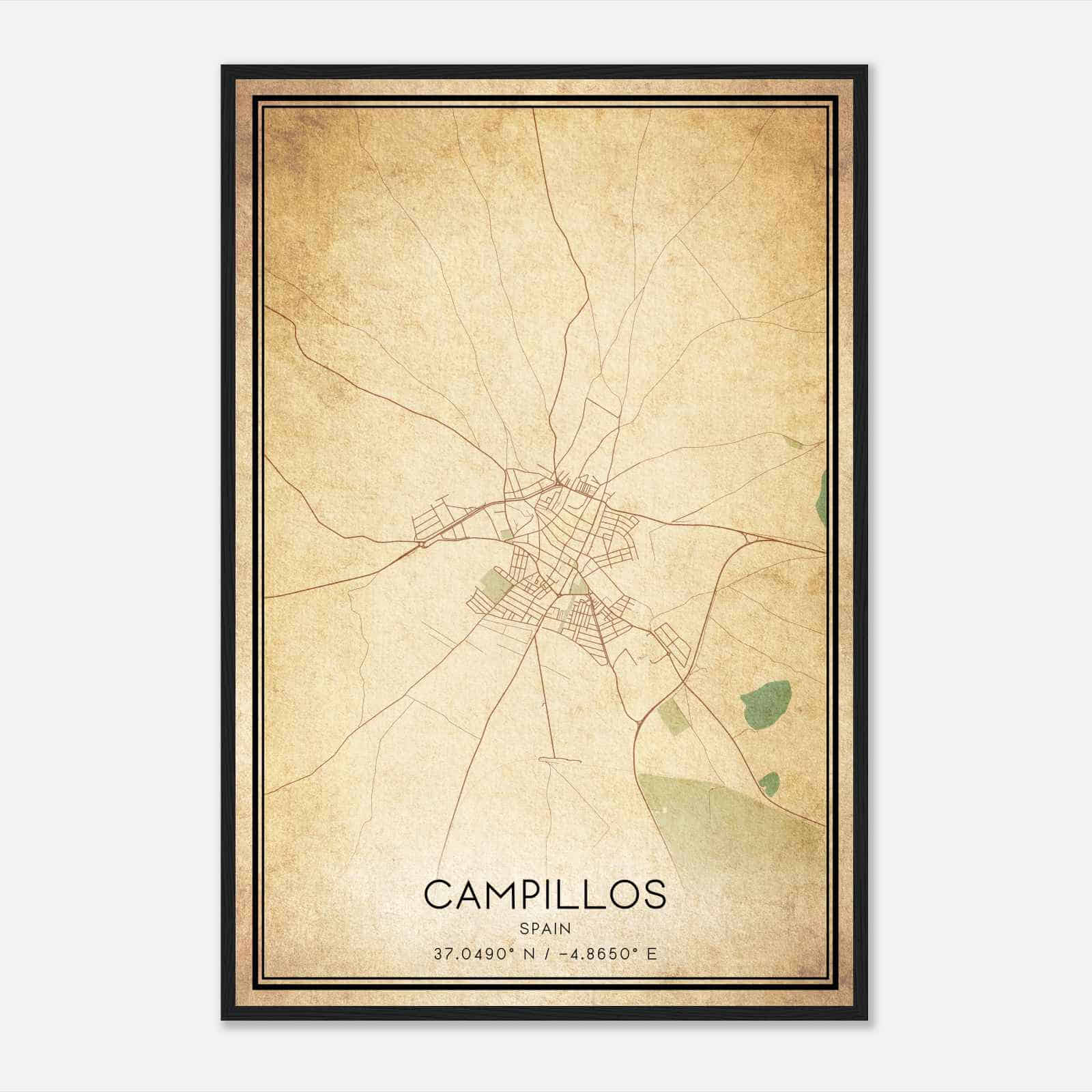 Vintage Campillos Spain Map Poster, Campillos City Road Wall Art Print