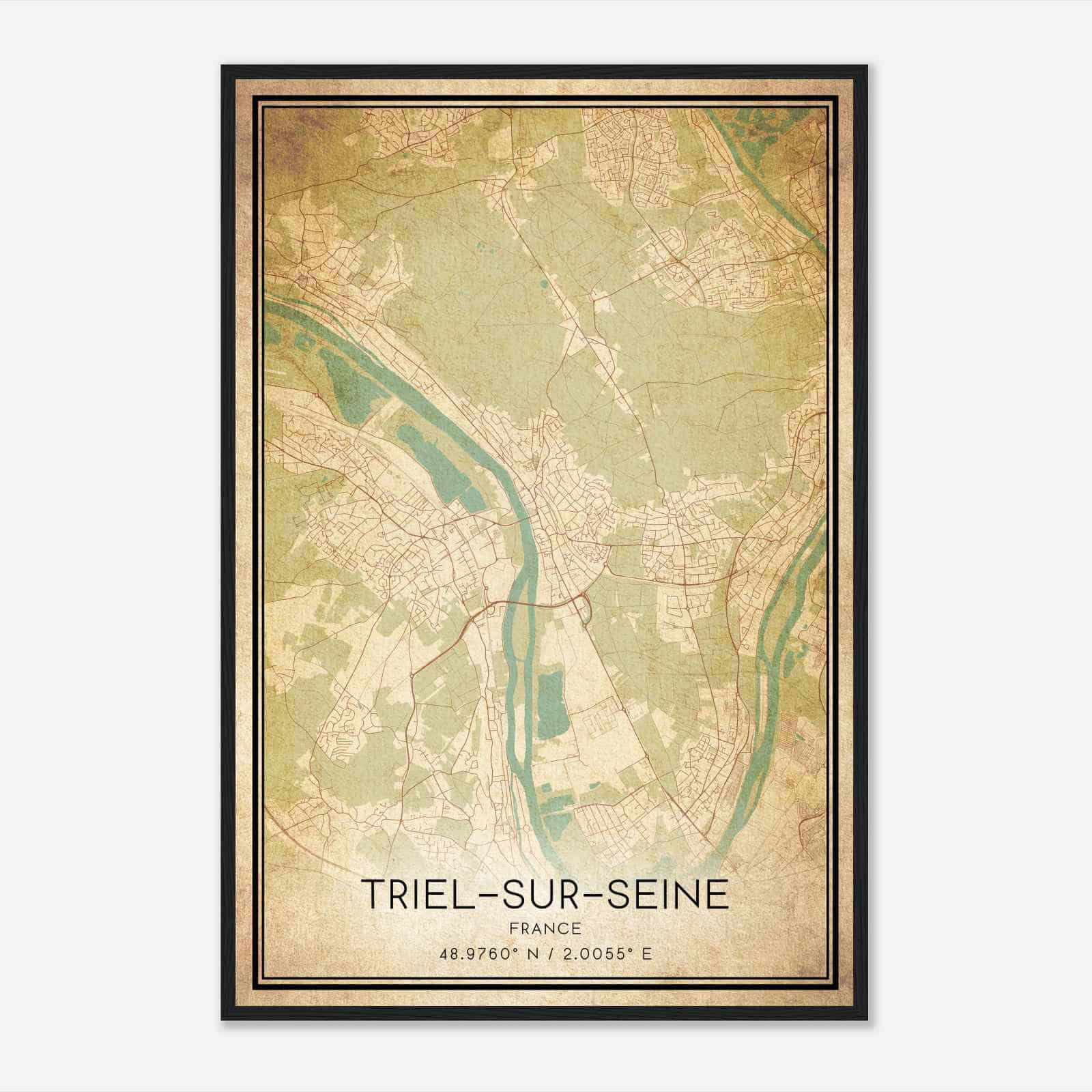 Vintage Triel-sur-Seine France Map Poster, Triel-sur-Seine City Road Wall Art Print