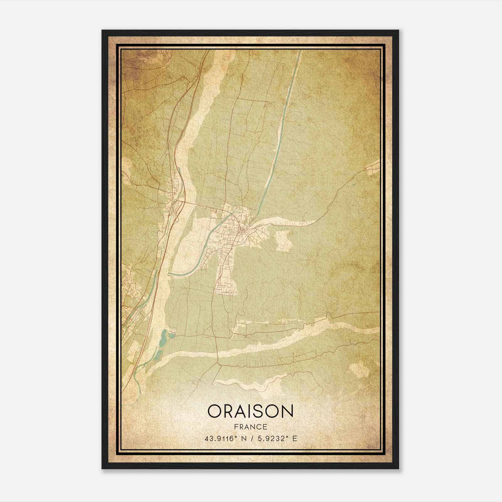 Vintage Oraison France Map Poster, Oraison City Road Wall Art Print