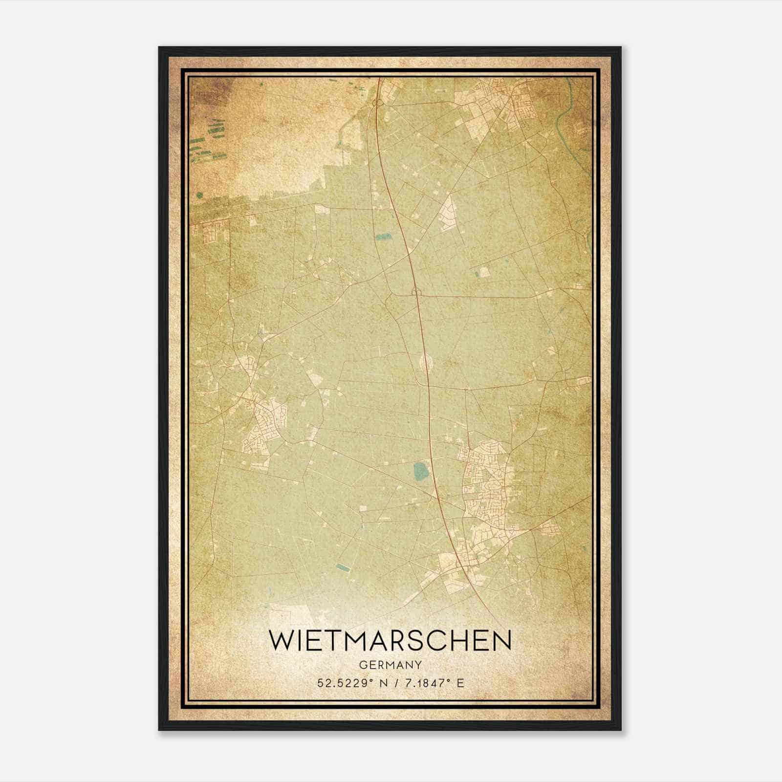 Vintage Wietmarschen Germany Map Poster, Wietmarschen City Road Wall Art Print