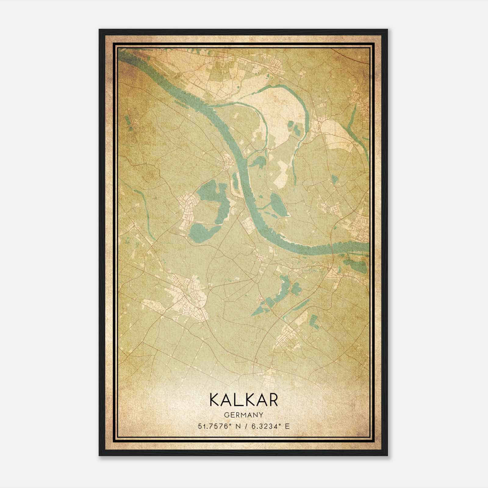 Vintage Kalkar Germany Map Poster, Kalkar City Road Wall Art Print