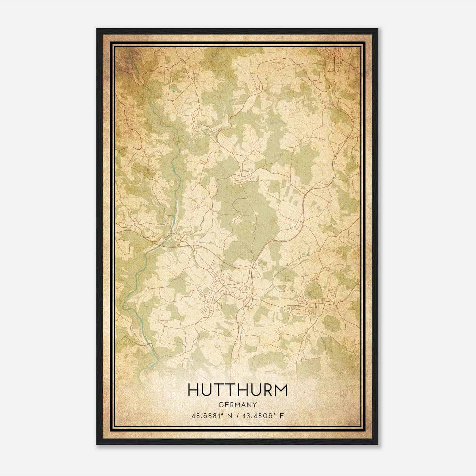 Vintage Hutthurm Germany Map Poster, Hutthurm City Road Wall Art Print