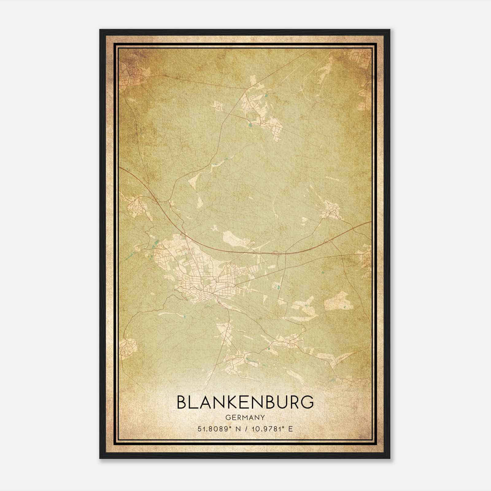 Vintage Blankenburg Germany Map Poster, Blankenburg City Road Wall Art Print