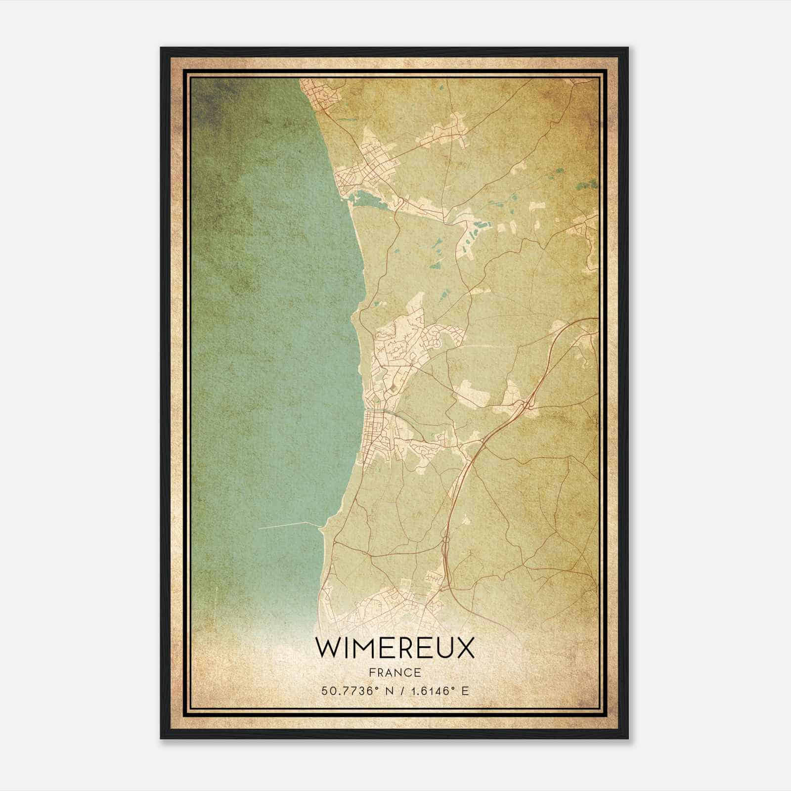 Vintage Wimereux France Map Poster, Wimereux City Road Wall Art Print