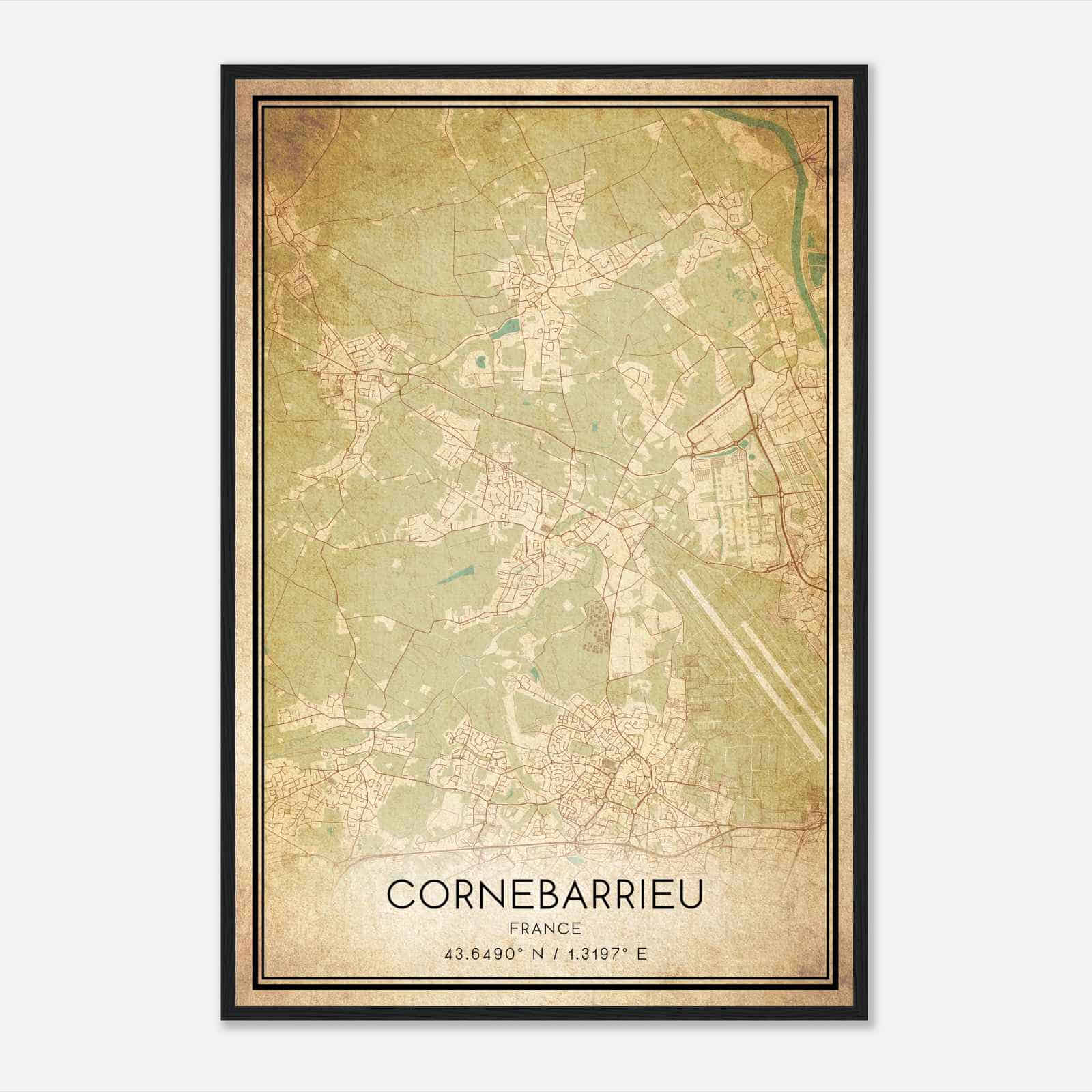 Vintage Cornebarrieu France Map Poster, Cornebarrieu City Road Wall Art Print